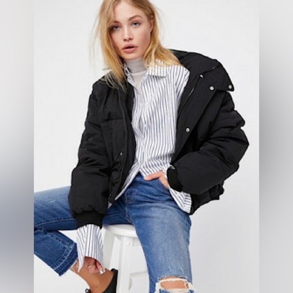 Free People Slouchy Cropped Puffer Coat Jacket Size S $98